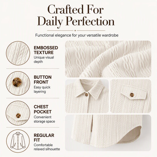 ⌛Limited-Time Offer-Women's Textured Long Sleeve Button-Down Shirt