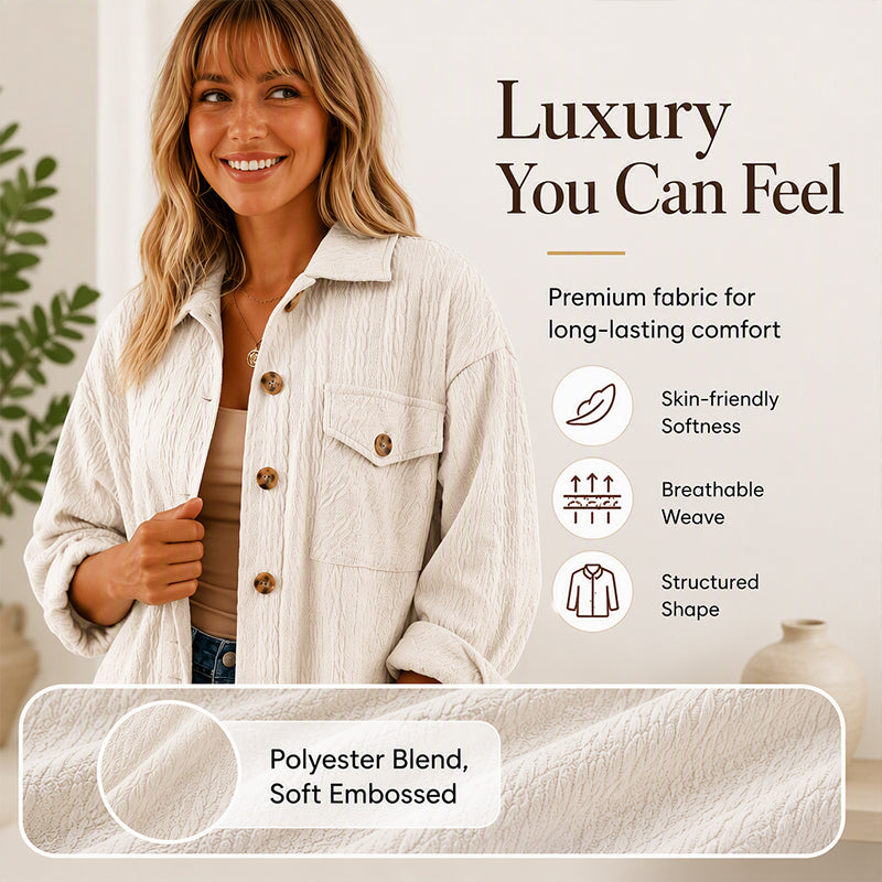 ⌛Limited-Time Offer-Women's Textured Long Sleeve Button-Down Shirt