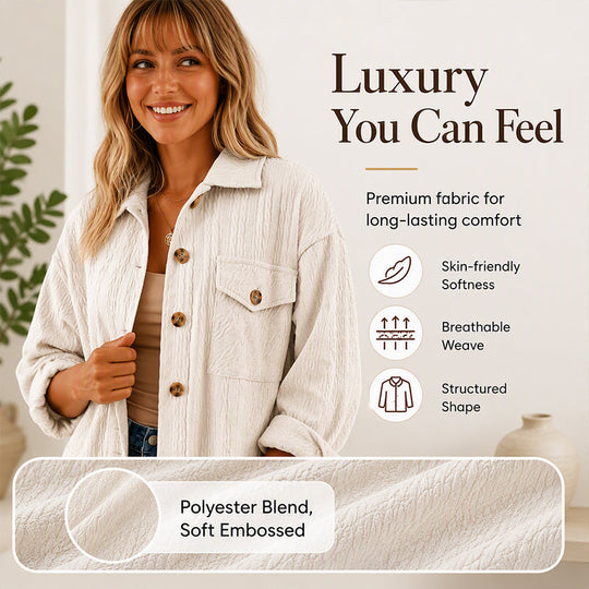 ⌛Limited-Time Offer-Women's Textured Long Sleeve Button-Down Shirt