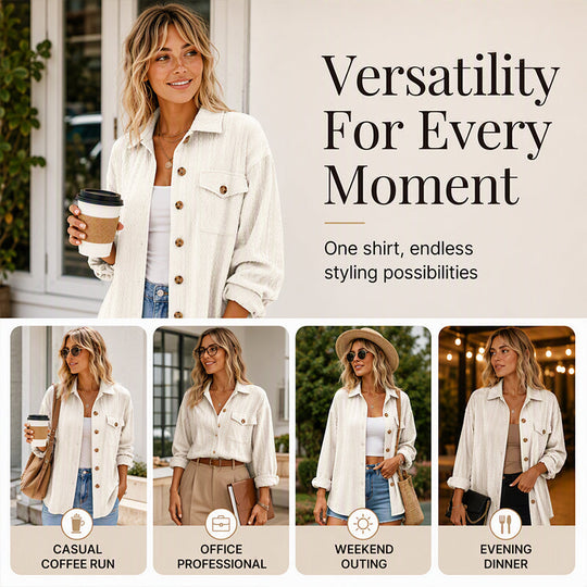 ⌛Limited-Time Offer-Women's Textured Long Sleeve Button-Down Shirt