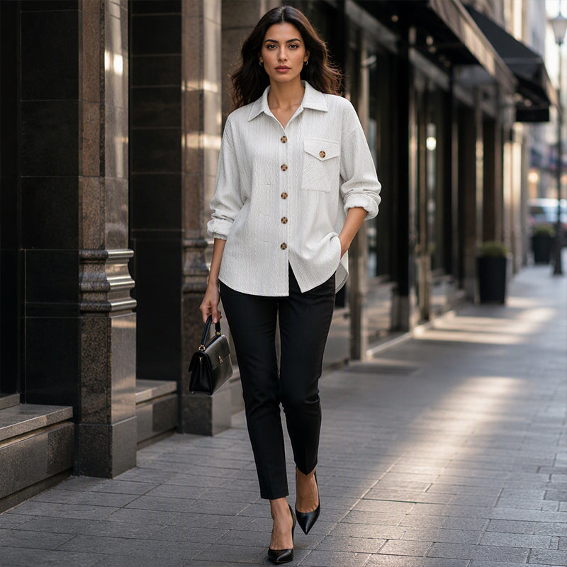 ⌛Limited-Time Offer-Women's Textured Long Sleeve Button-Down Shirt