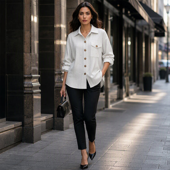 ⌛Limited-Time Offer-Women's Textured Long Sleeve Button-Down Shirt