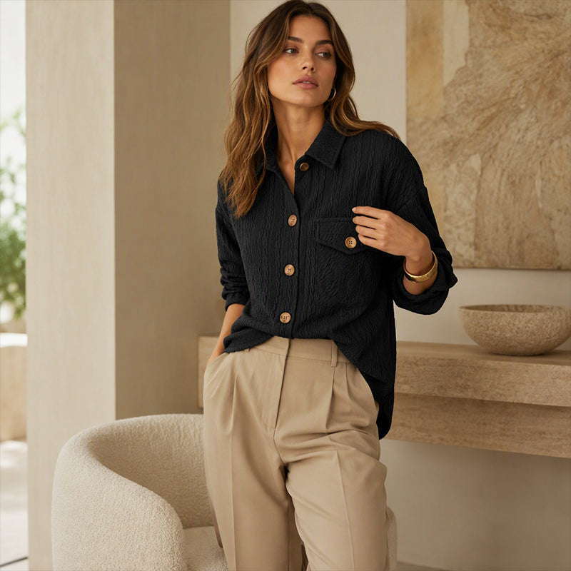 ⌛Limited-Time Offer-Women's Textured Long Sleeve Button-Down Shirt