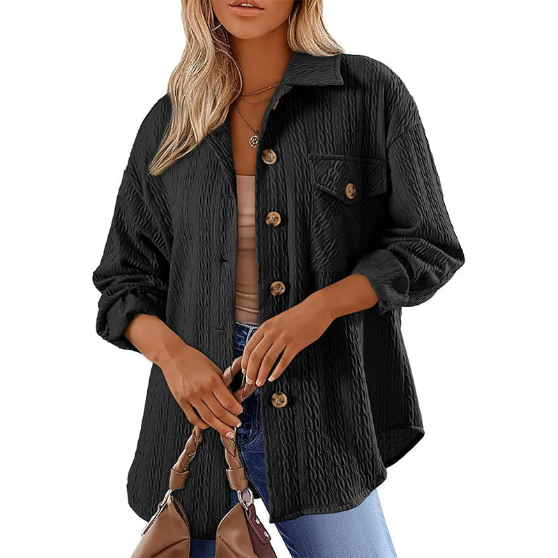 ⌛Limited-Time Offer-Women's Textured Long Sleeve Button-Down Shirt