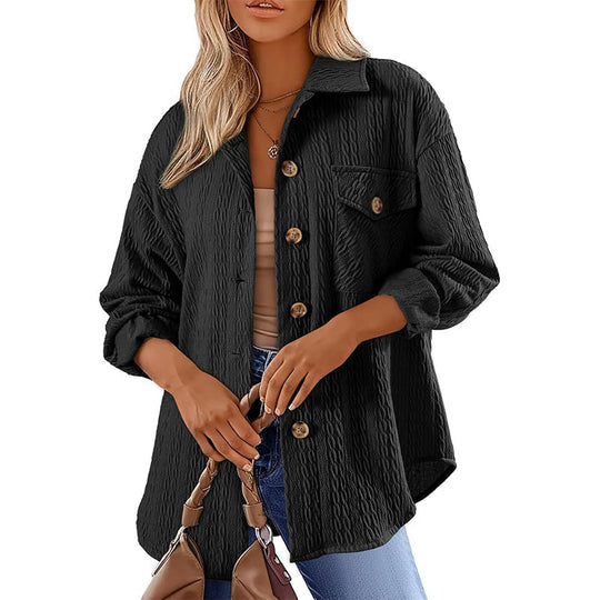 ⌛Limited-Time Offer-Women's Textured Long Sleeve Button-Down Shirt