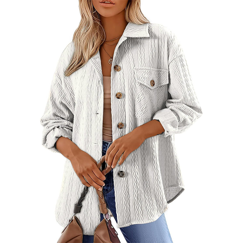 ⌛Limited-Time Offer-Women's Textured Long Sleeve Button-Down Shirt