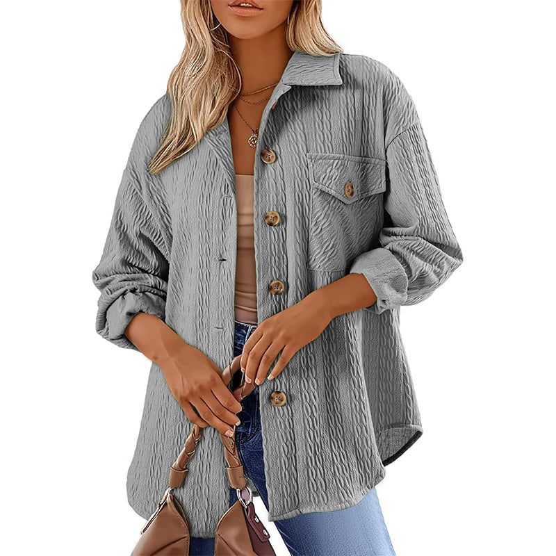 ⌛Limited-Time Offer-Women's Textured Long Sleeve Button-Down Shirt