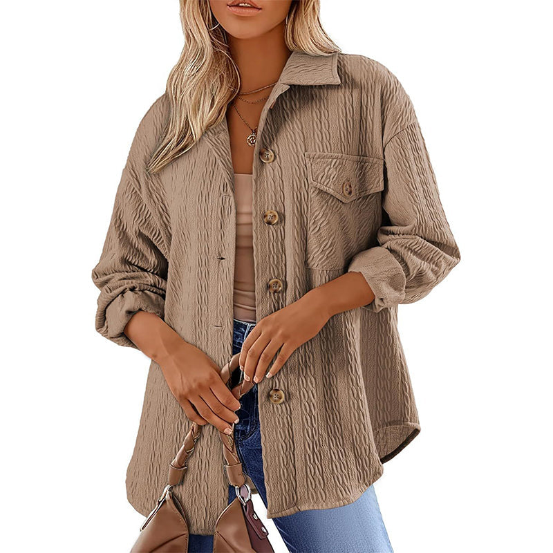⌛Limited-Time Offer-Women's Textured Long Sleeve Button-Down Shirt