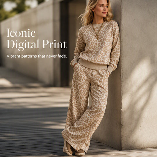 Women's Leopard Print Sweatshirt & Wide-Leg Pants Set