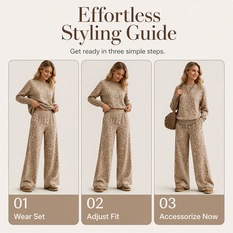 Women's Leopard Print Sweatshirt & Wide-Leg Pants Set