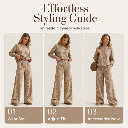Women's Leopard Print Sweatshirt & Wide-Leg Pants Set