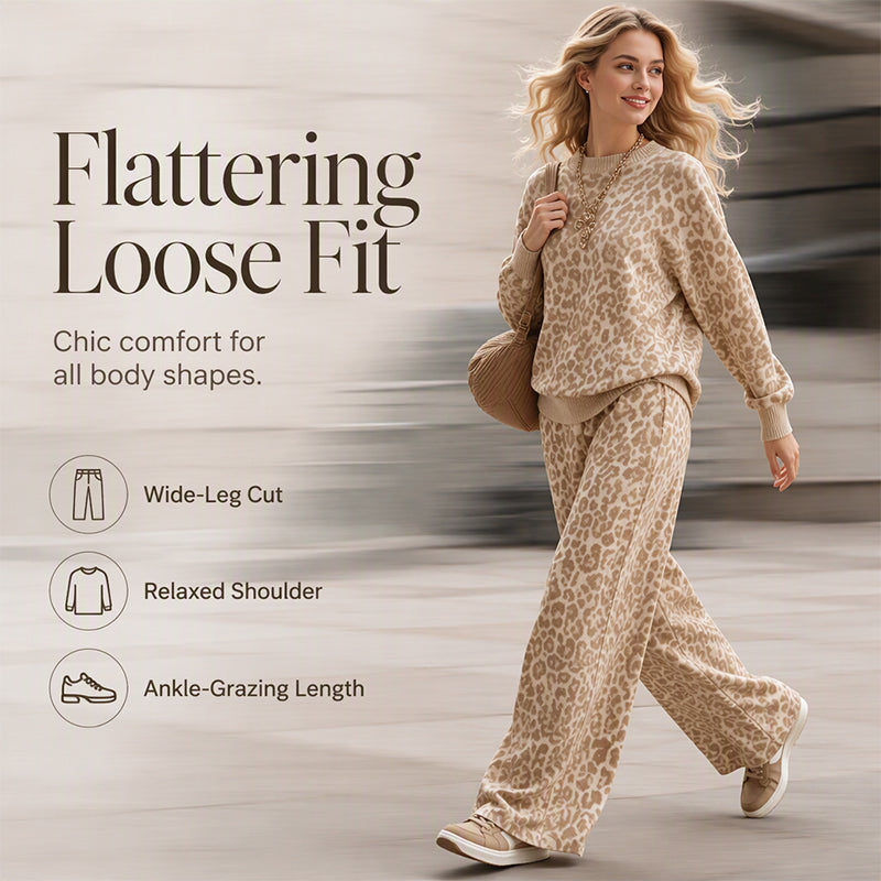 Women's Leopard Print Sweatshirt & Wide-Leg Pants Set