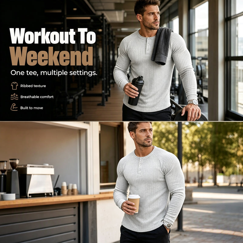 👕New Arrivals - Men's Slim Fit Henley Shirt – Sculpted Everyday Tee with Clean Solid Color & Flexible Comfort