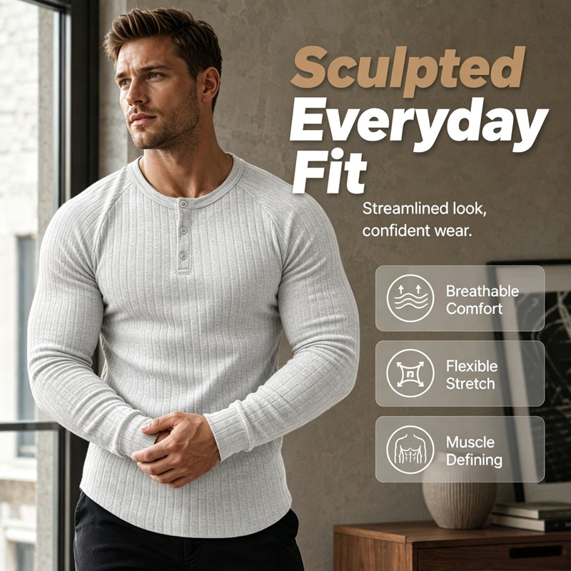 👕New Arrivals - Men's Slim Fit Henley Shirt – Sculpted Everyday Tee with Clean Solid Color & Flexible Comfort