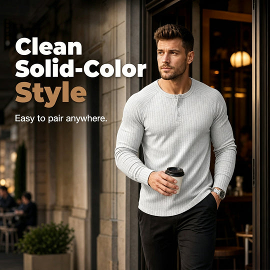 👕New Arrivals - Men's Slim Fit Henley Shirt – Sculpted Everyday Tee with Clean Solid Color & Flexible Comfort