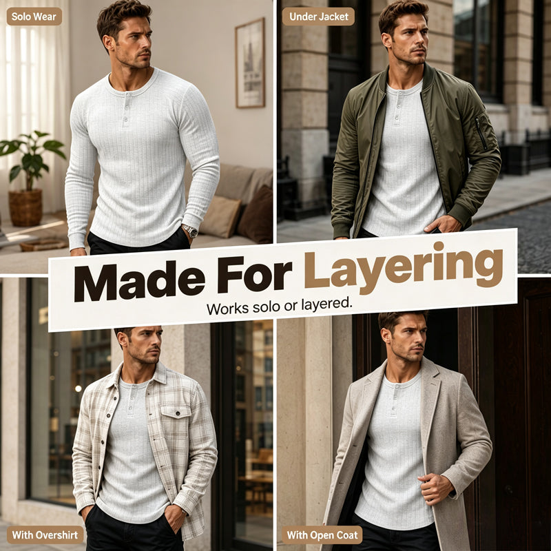 👕New Arrivals - Men's Slim Fit Henley Shirt – Sculpted Everyday Tee with Clean Solid Color & Flexible Comfort