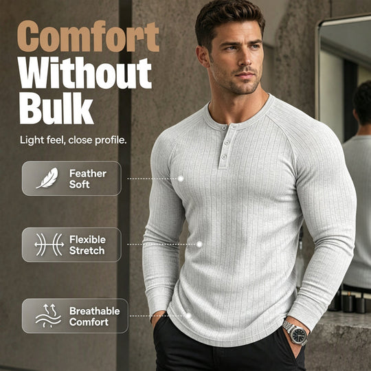 👕New Arrivals - Men's Slim Fit Henley Shirt – Sculpted Everyday Tee with Clean Solid Color & Flexible Comfort