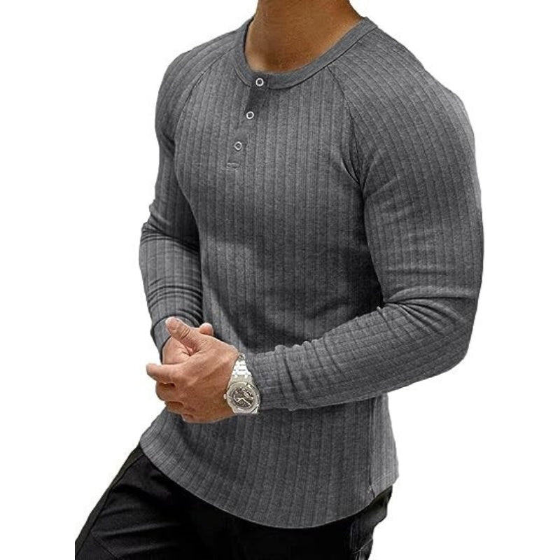 👕New Arrivals - Men's Slim Fit Henley Shirt – Sculpted Everyday Tee with Clean Solid Color & Flexible Comfort