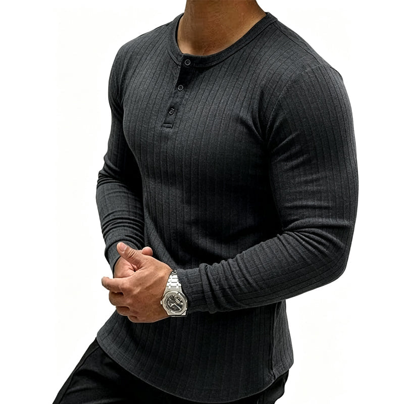 👕New Arrivals - Men's Slim Fit Henley Shirt – Sculpted Everyday Tee with Clean Solid Color & Flexible Comfort