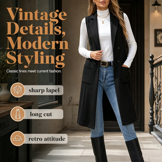 ✨Women's Chic Sleeveless Open Front Longline Jacket – Effortless Layering & Elegant Autumn Style