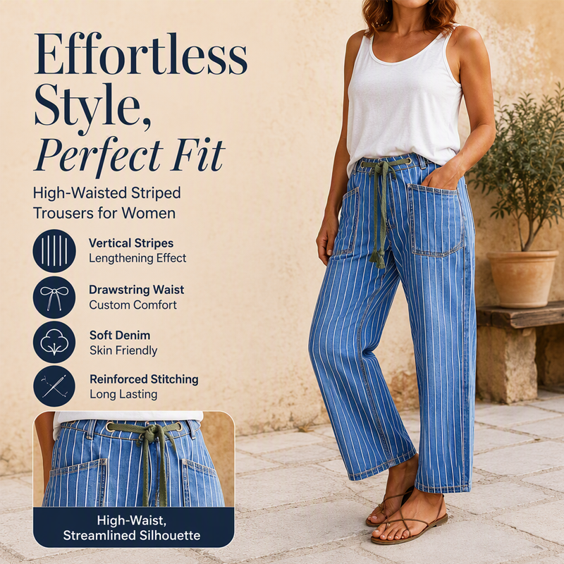 🌸Hot Sale 50% OFF💖Women's Vertical Striped Stretchy Denim Pants