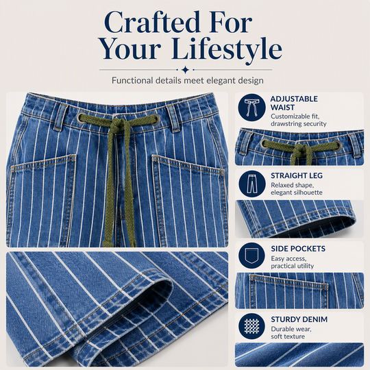 🌸Hot Sale 50% OFF💖Women's Vertical Striped Stretchy Denim Pants