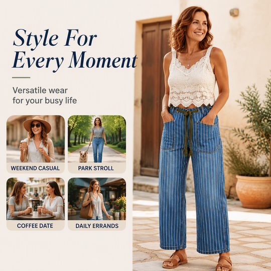 🌸Hot Sale 50% OFF💖Women's Vertical Striped Stretchy Denim Pants