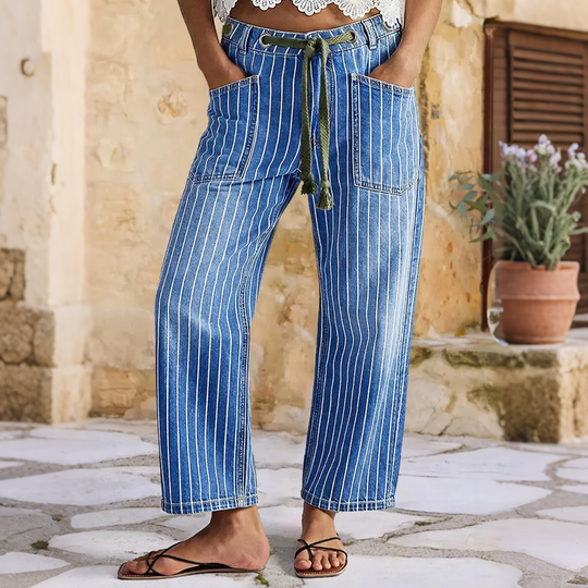 🌸Hot Sale 50% OFF💖Women's Vertical Striped Stretchy Denim Pants