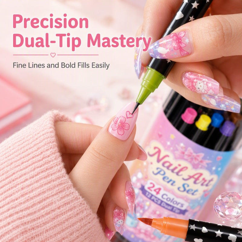 📢 LIMITED TIME 40% OFF! ⏰ 24 Colors Dual Ended Nail Art Pens Set – Dual-Tip Design, Smooth Ink Flow & Long Lasting Brilliance – Perfect for DIY Manicure ✨