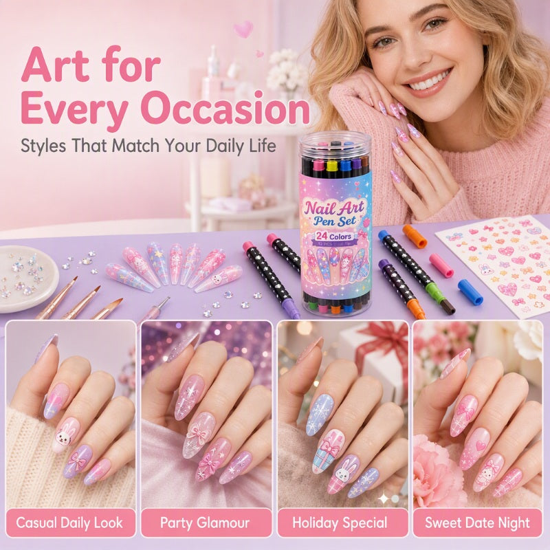 📢 LIMITED TIME 40% OFF! ⏰ 24 Colors Dual Ended Nail Art Pens Set – Dual-Tip Design, Smooth Ink Flow & Long Lasting Brilliance – Perfect for DIY Manicure ✨