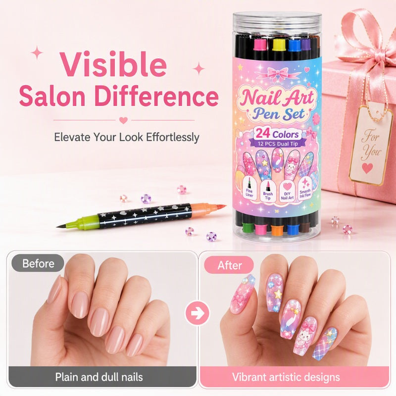 📢 LIMITED TIME 40% OFF! ⏰ 24 Colors Dual Ended Nail Art Pens Set – Dual-Tip Design, Smooth Ink Flow & Long Lasting Brilliance – Perfect for DIY Manicure ✨