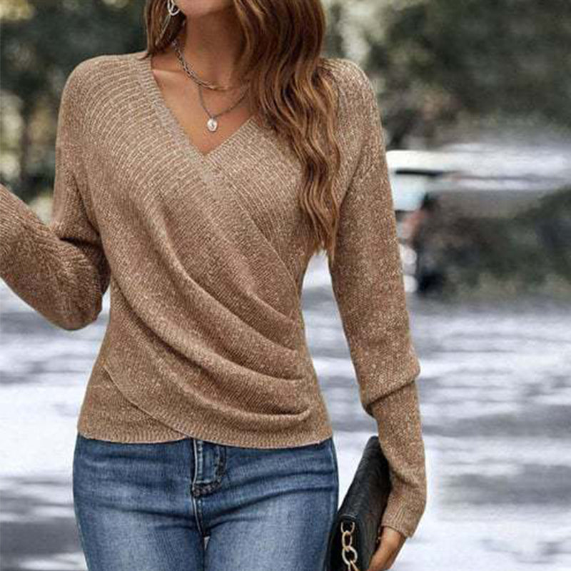 🌸👚New Arrivals - V-Neck Knit Top with Flattering Wrap Front