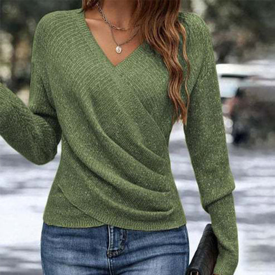 🌸👚New Arrivals - V-Neck Knit Top with Flattering Wrap Front