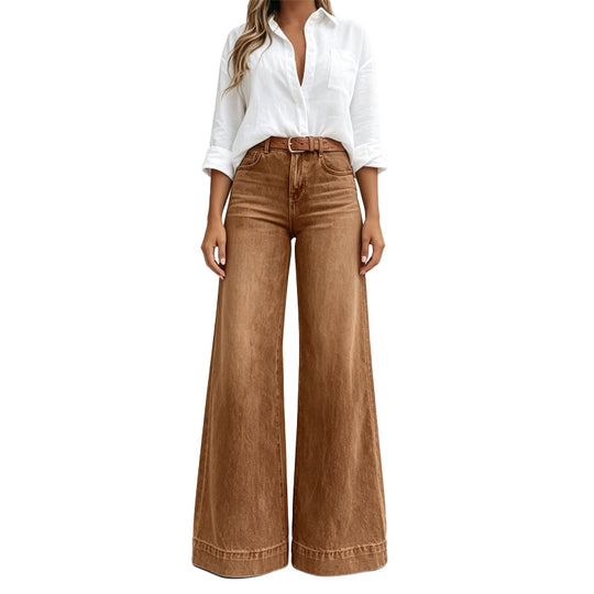 ✨ Flattering Denim Style | Women's Vintage-Wash High-Rise Wide-Leg Jeans