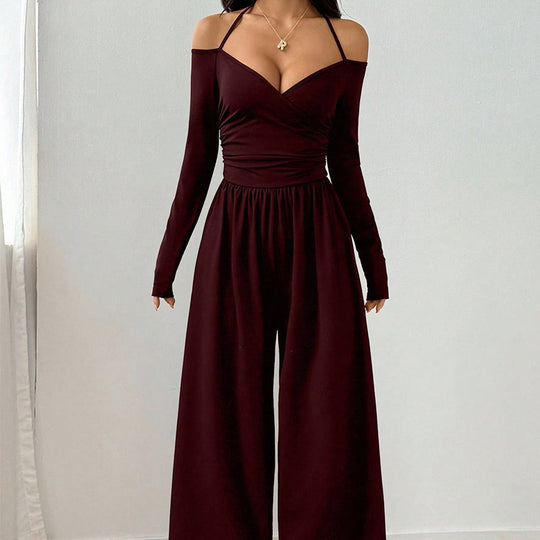 🖤 Black Friday Early Access: 50% OFF 🖤Women's Elegant Halter Neck Deep V Jumpsuit