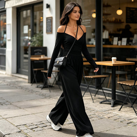 🖤 Black Friday Early Access: 50% OFF 🖤Women's Elegant Halter Neck Deep V Jumpsuit