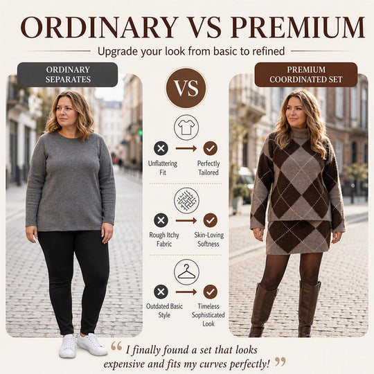 🍂✨ Women's Argyle Knit Sweater & Skirt Set – Elegant, Cosy & Effortlessly Chic
