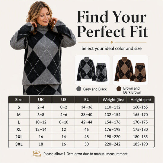 🍂✨ Women's Argyle Knit Sweater & Skirt Set – Elegant, Cosy & Effortlessly Chic