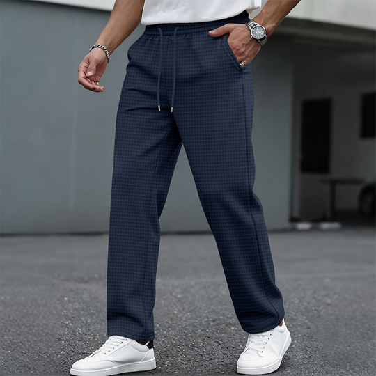 ✨ Easy Everyday Comfort | Men's Waffle-Knit Drawstring Straight-Leg Pants