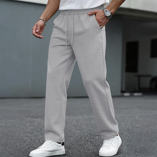 ✨ Easy Everyday Comfort | Men's Waffle-Knit Drawstring Straight-Leg Pants