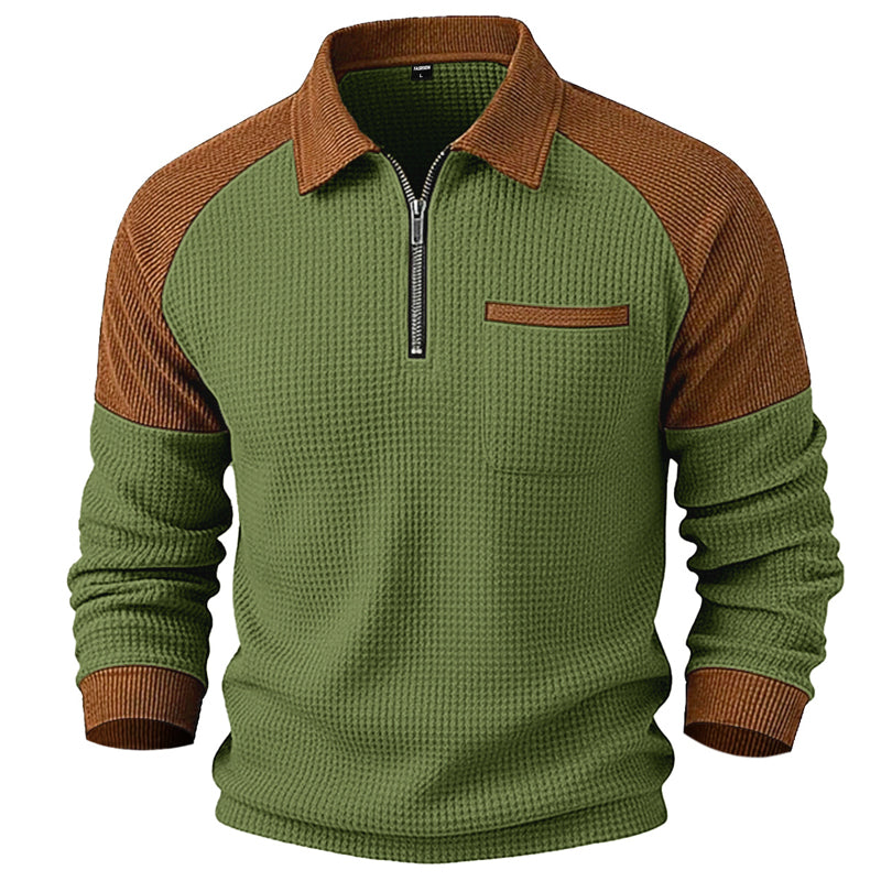 🧶 Waffle Texture, Easy Comfort | Men's Quarter-Zip Raglan Sweatshirt