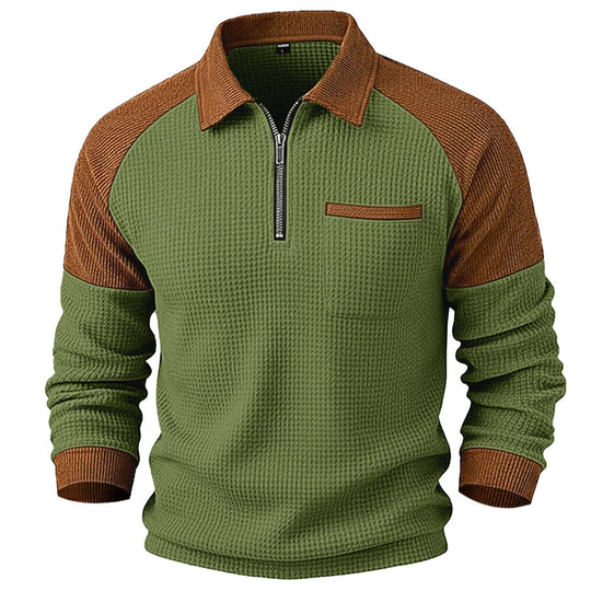 🧶 Waffle Texture, Easy Comfort | Men's Quarter-Zip Raglan Sweatshirt