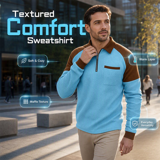 🧶 Waffle Texture, Easy Comfort | Men's Quarter-Zip Raglan Sweatshirt