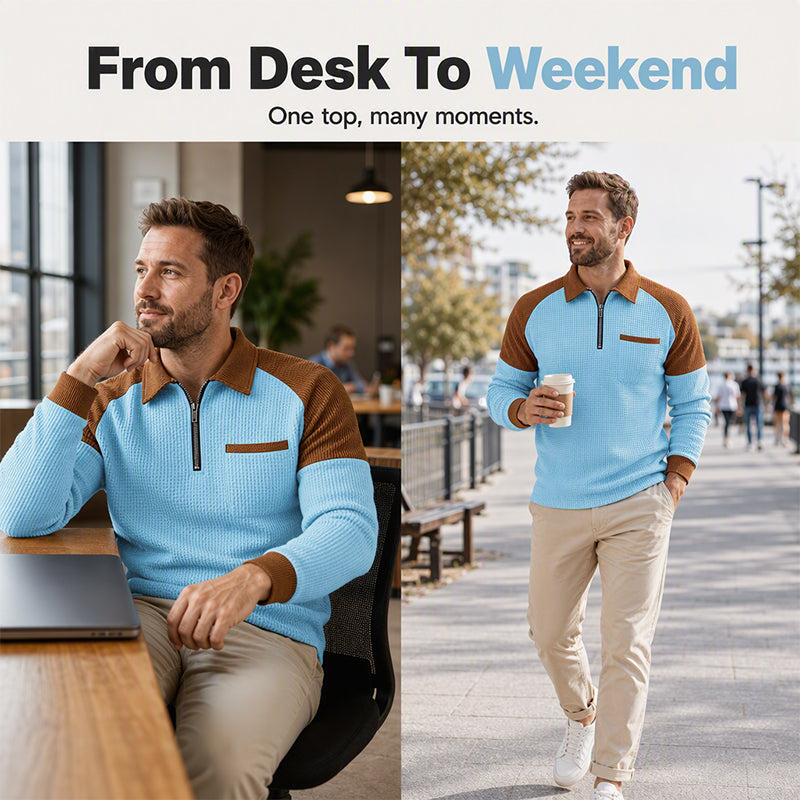 🧶 Waffle Texture, Easy Comfort | Men's Quarter-Zip Raglan Sweatshirt