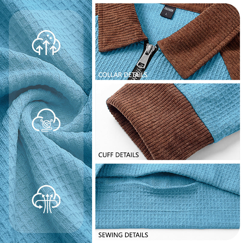 🧶 Waffle Texture, Easy Comfort | Men's Quarter-Zip Raglan Sweatshirt