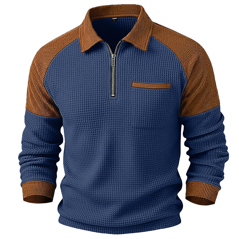 🧶 Waffle Texture, Easy Comfort | Men's Quarter-Zip Raglan Sweatshirt