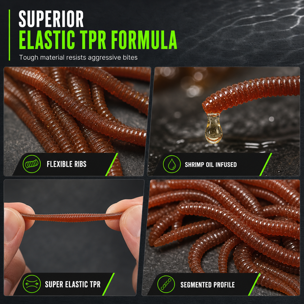 📢📢40% OFF !! ⏰Simulation Earthworm Soft Fishing Lures Shrimp Scented Artificial Worm Baits for Freshwater and Saltwater Pack of 50 or 100