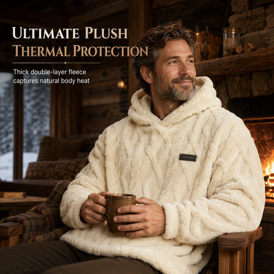Men's Winter Fleece Lined Hoodie Jacquard Pattern Long Sleeve Pullover Sweatshirt for Casual Outdoor Wear