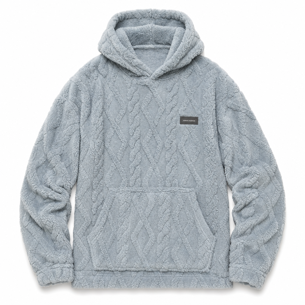 Men's Winter Fleece Lined Hoodie Jacquard Pattern Long Sleeve Pullover Sweatshirt for Casual Outdoor Wear