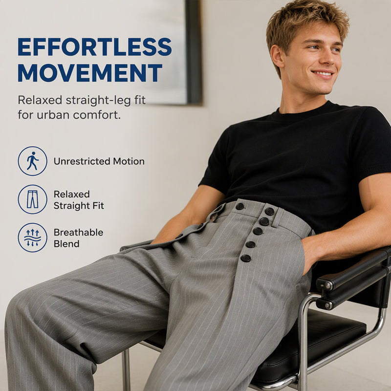 👖 Refined Urban Style | Men's High-Waisted Double-Breasted Drape Pants